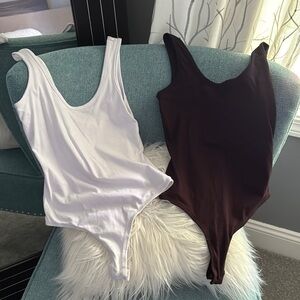 White and Black Thong Cotton Bodysuit Set